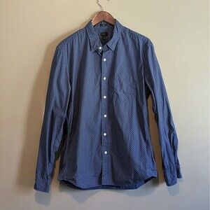 J.Crew Size Large Polka Dot Shirt Blue White Mens L Slim Fit LS Button Up Top